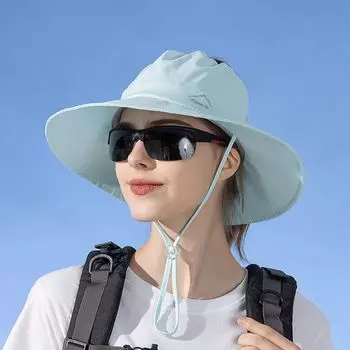 Summer Outdoor Sunshade Sun Protection Hat Hiking Can Tie Ponytail Bucket Hat Big Brim Fishing Breathable Topless Hat Children 8552-Sky Blue