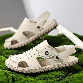 Summer outer wear bag head sandals men s casual driving cool slippers men s hand-sewn non-slip outdoor Shoes 38 чёрный