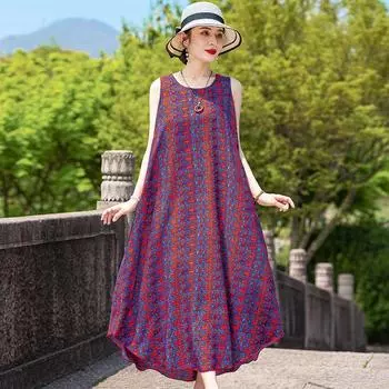 Summer Outerwear Sweet Noil Poplin Dress for Middle-Aged Mothers [968 paragraph 7#]#] 4XL