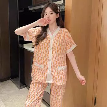 Summer Pajamas Set for Women Spring and Summer Casual Gauze Home Clothes Cute and Sweet Two-piece Pajamas Korean Style Set L