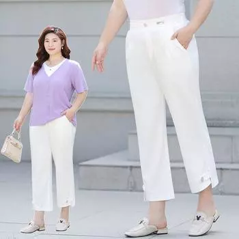 Summer Plate-sized Women s Pants Make You Look Slimmer Straight Casual Pants for Women Are Elastic and Breathable XL белый