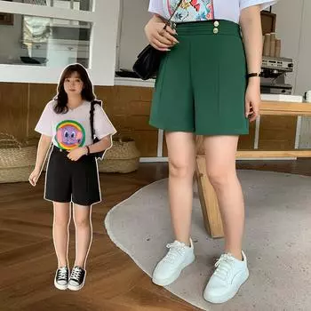 Summer Plsize Women s Casual Pants Suit Shorts High-waisted Oversized Wide-leg Capre Pants 2XL чёрный