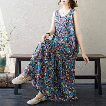 Летний плюс А-силуэт с круглым вырезом, пуловер средней длины, жилет-платье для женщин average size