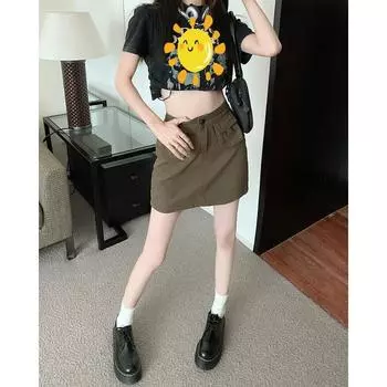 Summer Pocket Zipper Culottes Women s Sexy High Waist Hip Skirt A Word Short Skirt S армия зеленый