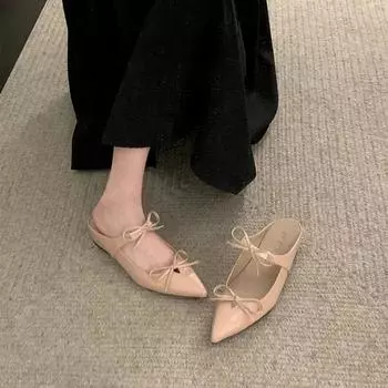 Летние женские туфли-мюли с острым носком, модные женские туфли-бабочки на пляже, женские туфли на плоской подошве 35