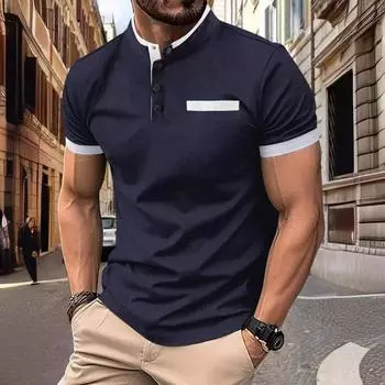 Summer Polo Shirt with Checkered Stand Up Collar for Men s Sports Polo S белый