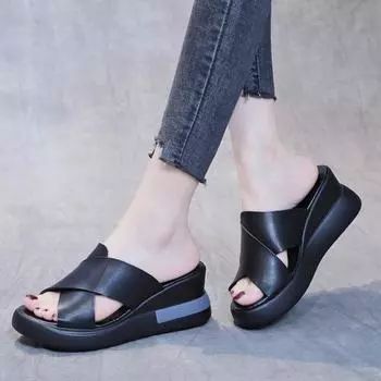 Summer polyurethane bottom sandals wedge heel open-toed high-heeled slippers large size 42 casual women s shoes 35