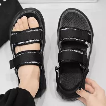 Summer popular men s shoes breathable casual non-slip beach shoes 2024 new trendy men s open-toed platform sandals 39 чёрный