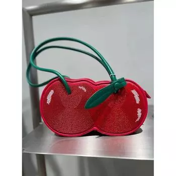 Summer Premium Red Cherry Embroidered Handbag Handbag Retro Versatile Cute Underarm Bag Women Contrast Color Patchwork Shoulder Bag Red
