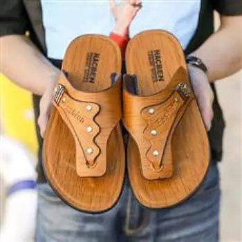 Summer PU imitation leather non-slip pinch foot beach fashion men s flip-flops soft-soled sandals 813Shoes 39 жёлтый