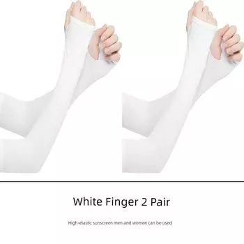 Summer Pure Black Sunscreen Ice Sleeve Men Viscose Fiber Oversleeve Tattoo Cover Women s UV Arm Guard Cycling Breathable Long Sleeve Socks White Finger: 2 Pair All yards