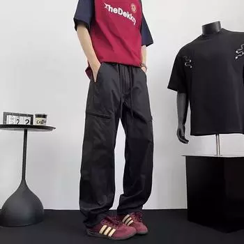 Summer Quick-drying Charge Pants Men s American Loose Straight-leg Casual Pants Handsome Outdoor Wide-leg Work Pants M чёрный