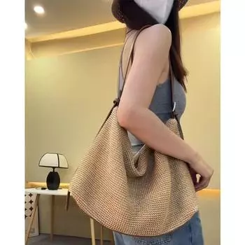 Summer Raffia Woven Seaside Beach Shoulder Bag Women s 2025 New Arrival Super Hot Crossbody Satchel Straw Tote Bag Brown