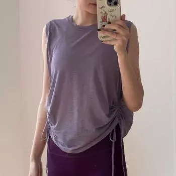 Summer Recommend Workout Clothes Yoga Clothes Women Loose Breathable round Neck Vest Sleeveless Top Hem Drawstring Training Wear Dark purple S [40.00 kg-50.00 kg]]