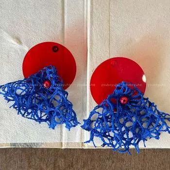 Summer Red and Blue Together Tassel Earrings for Women 2025 Summer New Arrival High-Profile Earrings Seaside Vacation Photo Earrings Red and blue Contrast Color earrings-Silver Needle