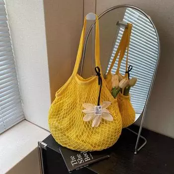 Summer relaxation large-capacity mesh bag women s new versatile shoulder bag knitted bag beach bag жёлтый