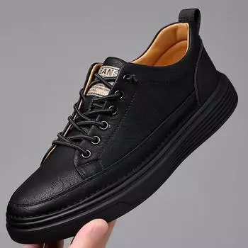 Summer Retro British Men Casual Shoes Italian Handmade Luxury Brand Cow Leather Black Sneakers Outdoor Walk Skateboard Shoes Men 38 чёрный