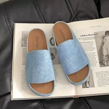 Summer retro casual niche thick-soled open-toed cool slippers shoes wear women s shallow mouth flat slippers 35