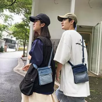 Summer Retro Denim Shoulder Bag Casual Washed Denim Cloth Messenger Bag Travel Mobile Phone Bag Small Square Bag