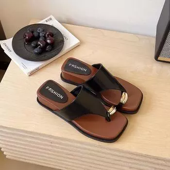 Summer retro leopard print metal buckle cover toe high heel slippers fashion outside temperament beach toe slippers women 35