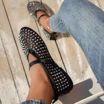 Summer rhinestone Mary Jane bag head single shoes women s 2025 new summer outer wear Xiaoxiangfeng casual single shoes batch 35 чёрный