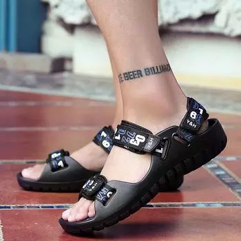 Summer Roma Style Mens Outdoors Sandals Black Hook & Loop Male Flat Sandals for Boys Casual Cheap Shoes 7 синий