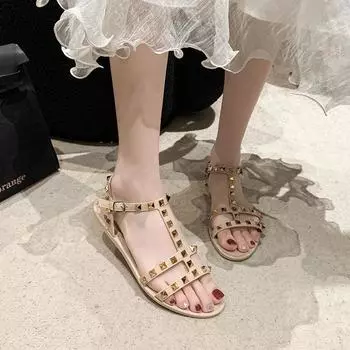 Summer Roman Sandalias Woman Rivets Women Sandals Bow Knot Flat Slippers Girls Student Beach Slides Jelly Shoes 36-41 37 чёрный