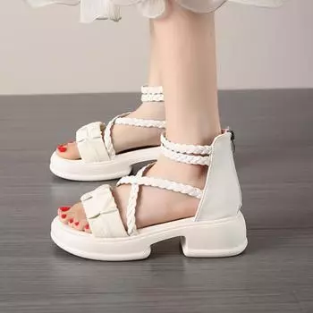 Summer Rome Sandals Flats Platform Woman Shoes 2024 New Trend Casual Thick Comfortable Walking Ladies Shoes Fashion Women Sandal 35 чёрный