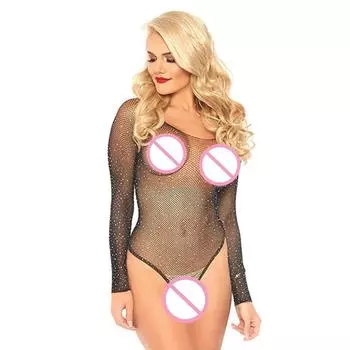 Summer rompers womens jumpsuit skinny sexy Long Sleeves bodysuit Sexy Fishnet Slips Lace Transparent Underwear Erotic Lingerie XXS