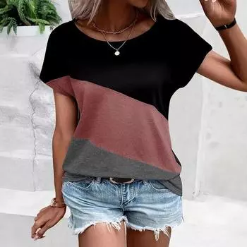 Summer Round Neck 3D Almost Pattern Stitching Print Top Fashionable Casual Short Sleeved Women s T-shirts S