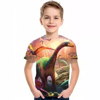 Summer Round Neck 3D Animal Dinosaur Lion Print Top Fashionable Casual Short Sleeved Children s Boy T-shirts 110