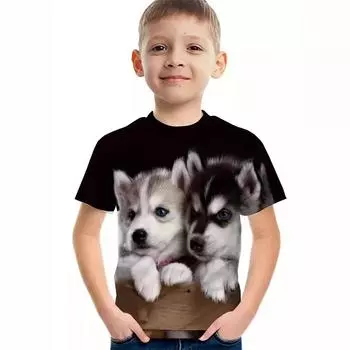 Summer Round Neck 3D Animal Printed Top Fashionable and Casual Short Sleeved Children s Boy T-shirts 110