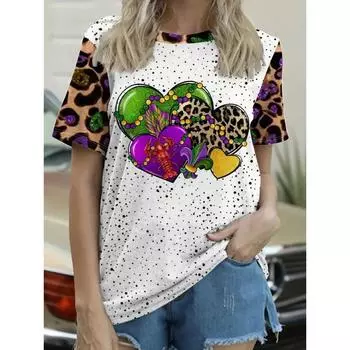Summer Round Neck 3D Carnival Print Top Fashionable Casual Short Sleeved Women s T-shirts S