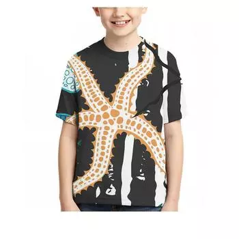 Summer Round Neck 3D Cartoon Ocean Print Top Fashionable and Casual Short Sleeved Children s Boy T-shirts 170