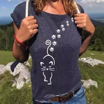 Summer Round Neck 3D Cat Dog Print Top Fashionable Casual Short Sleeved Women s T-shirts S