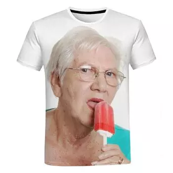 Summer Round Neck 3D Cute Grandma Printed Top Fashionable Casual Short Sleeved Women s T-shirts M
