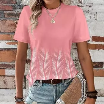 Summer Round Neck 3D Gradient Print Top Fashionable Casual Short Sleeved Women s T-shirts XS