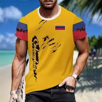 Summer Round Neck 3D National Flag Print Top Fashionable Casual Short Sleeved Men s T-shirts S