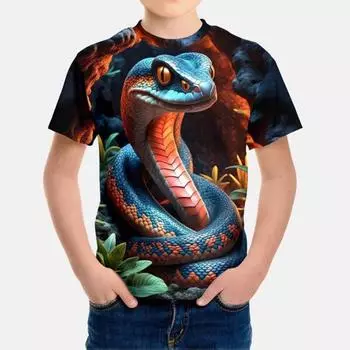 Summer Round Neck 3D Snake Pattern Printed Top Fashionable and Casual Short Sleeved Children s Boy T-shirts 110