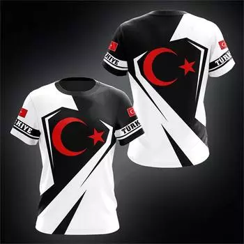 Summer Round Neck 3D Turkish Flag Printed Top Fashionable Casual Short Sleeved Men s T-shirts S