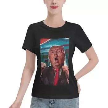 Summer Round Neck 3D US President Print Top Fashionable Casual Short Sleeved Women s T-shirts XS