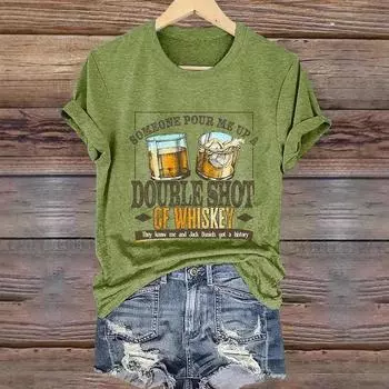 Summer Round Neck 3D Vintage Beer Coconut Tree Print Top Fashionable Casual Short Sleeved Women s T-shirts S