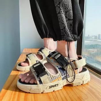 Summer sandals, men s beach wear, casual sports, platform soles, Roman student slippers, dual-purpose driving, trendy, breathable 39