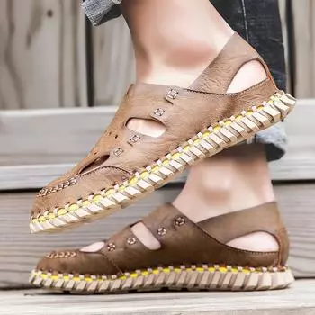 Summer sandals men s casual shoes trendy young men s sandals summer bag head Korean version beach shoes outdoor sand Shoes 38 чёрный