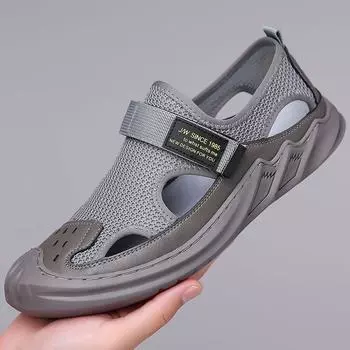 Summer sandals new mesh breathable hole shoes men s outdoor bag head slippers beach platform sandals 39 серый