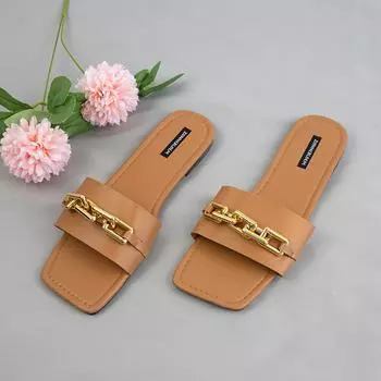 Summer Sandals Women Outside Beach Shoes Fashion Chain Ladies Slides Flat Breathable Beach Shoes Designer Sandals 41 синий