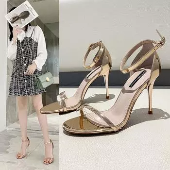 Летние сандалии женские модные тонкий каблук в одну линию с пряжкой на ремешке европейские и американские туфли на высоком каблуке 34