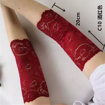 Summer Scar Covering Artifact Summer Women Sun Protection Lace Elbow Pad Arm Cover Arm Scar Covering Tattoo Oversleeve Burgundy(C10 a pair of straight type) XXL