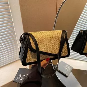 Summer seaside beach straw bag women s new versatile shoulder bag fashion messenger small square bag чёрный