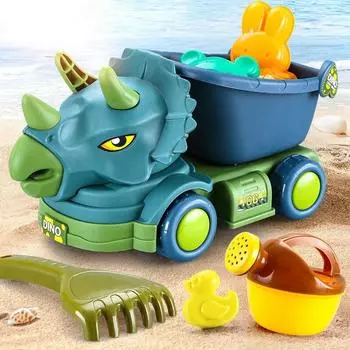 Summer Seaside Beach Toy Engineering Car Set Baby Beach Game Toy Dinosaur Beach Car Digging Sand Shovel Toy Tool Baby Bath Toys